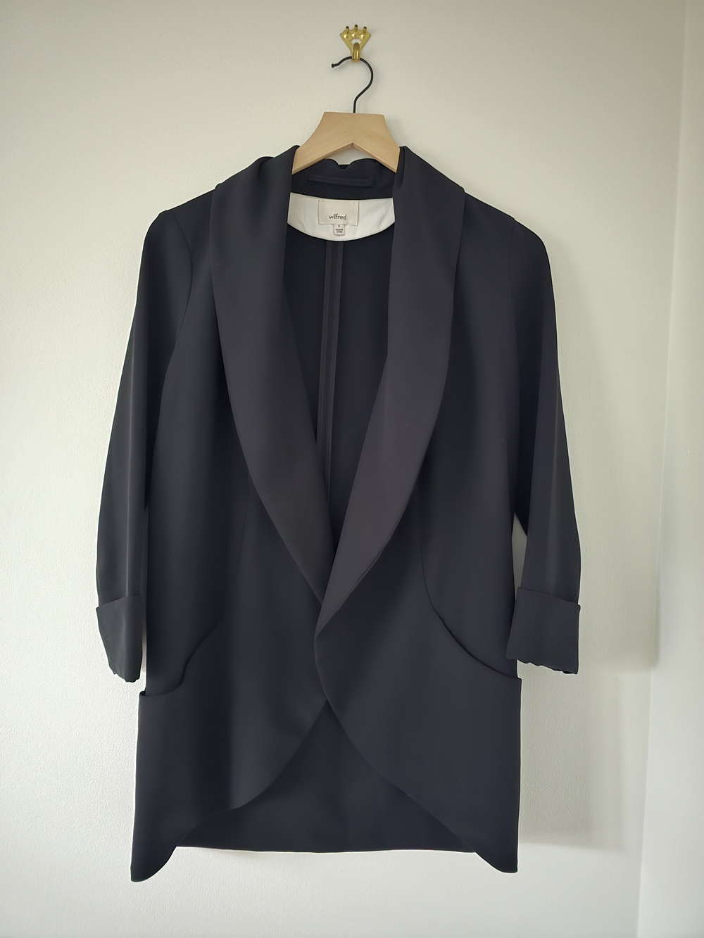 Aritzia Wilfred Black Draped Open-Front Blazer Jacket